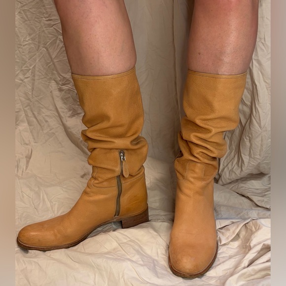Prada Vintage Slouch Leather Mid-Calf Boots Camel Tan Made in Italy Size 41 / 10 - Picture 6 of 9